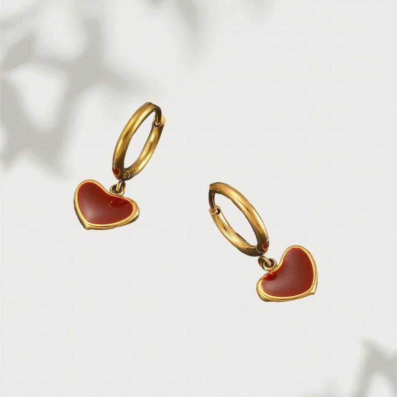Stainless steel heart necklace and earring set - heart-shaped new year jewelry - 18k gold plated