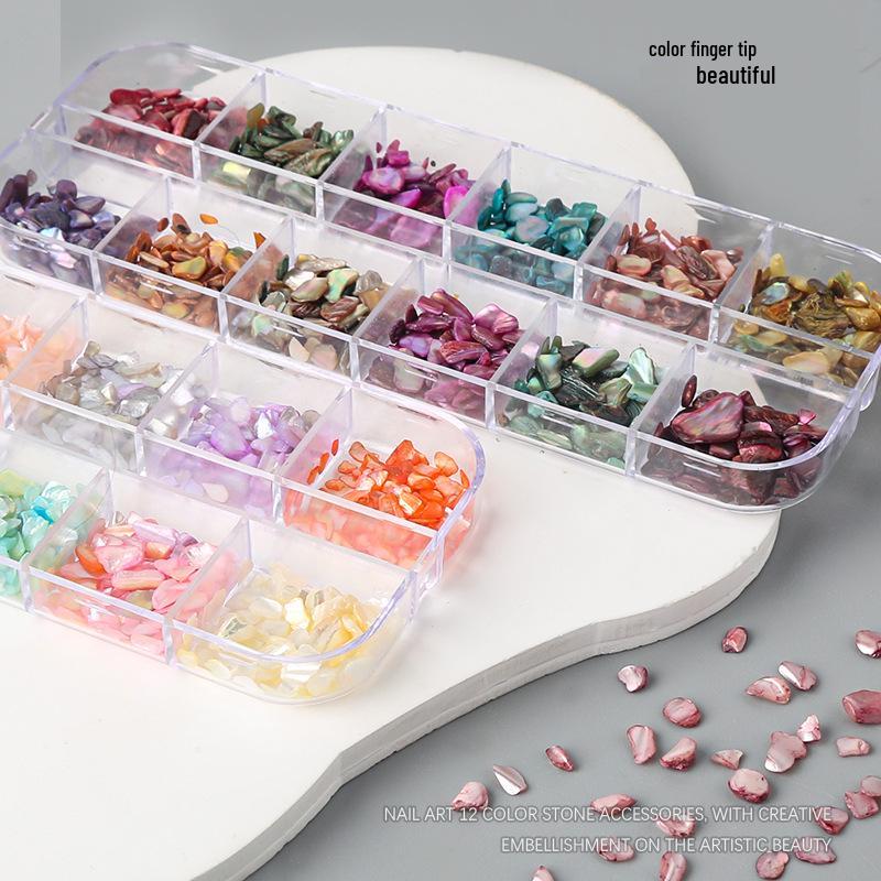 12-Color Iridescent Abalone Nail Art Flakes and Patches Set