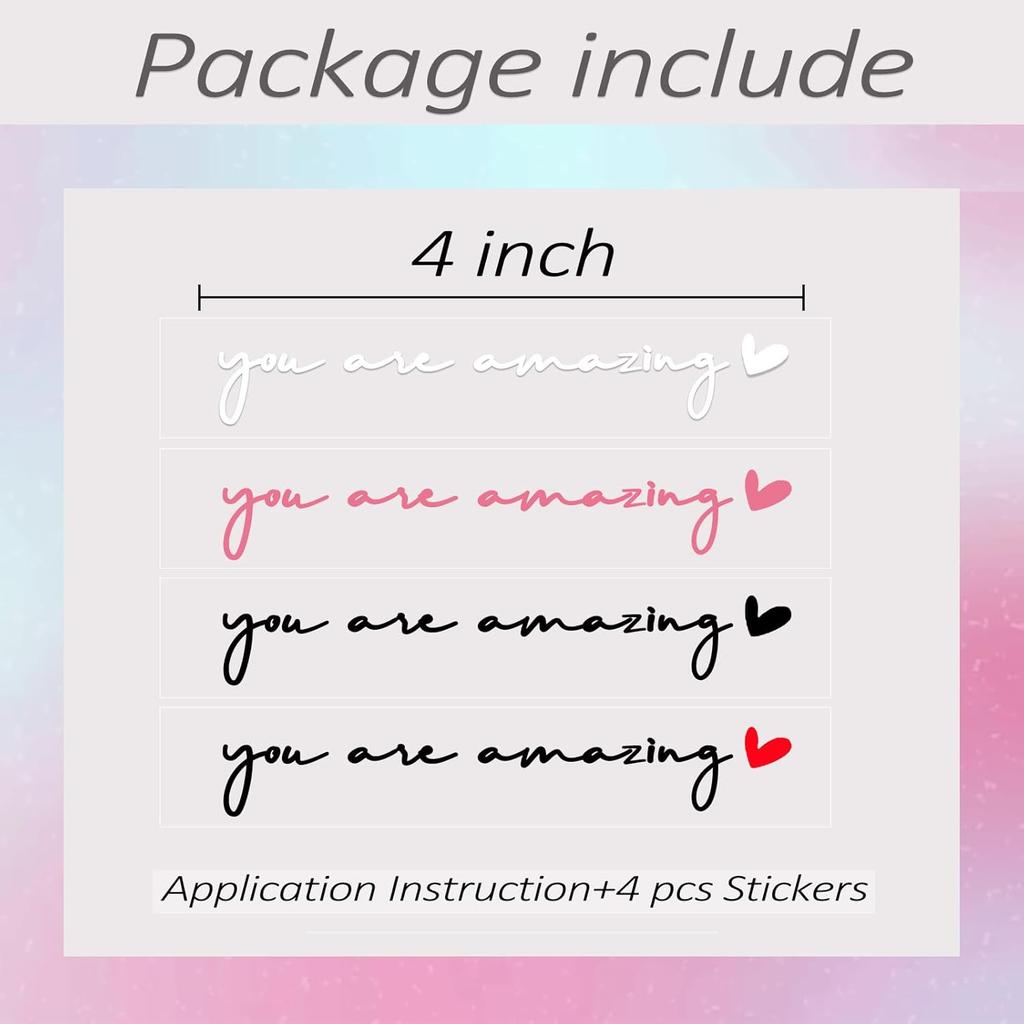 4 x You are Amazing Rear View Mirror Sticker,Car Rear View Mirror Decal,Rearview Affirmation Stickers,Car Accessories for Women,Water Bottle Laptop