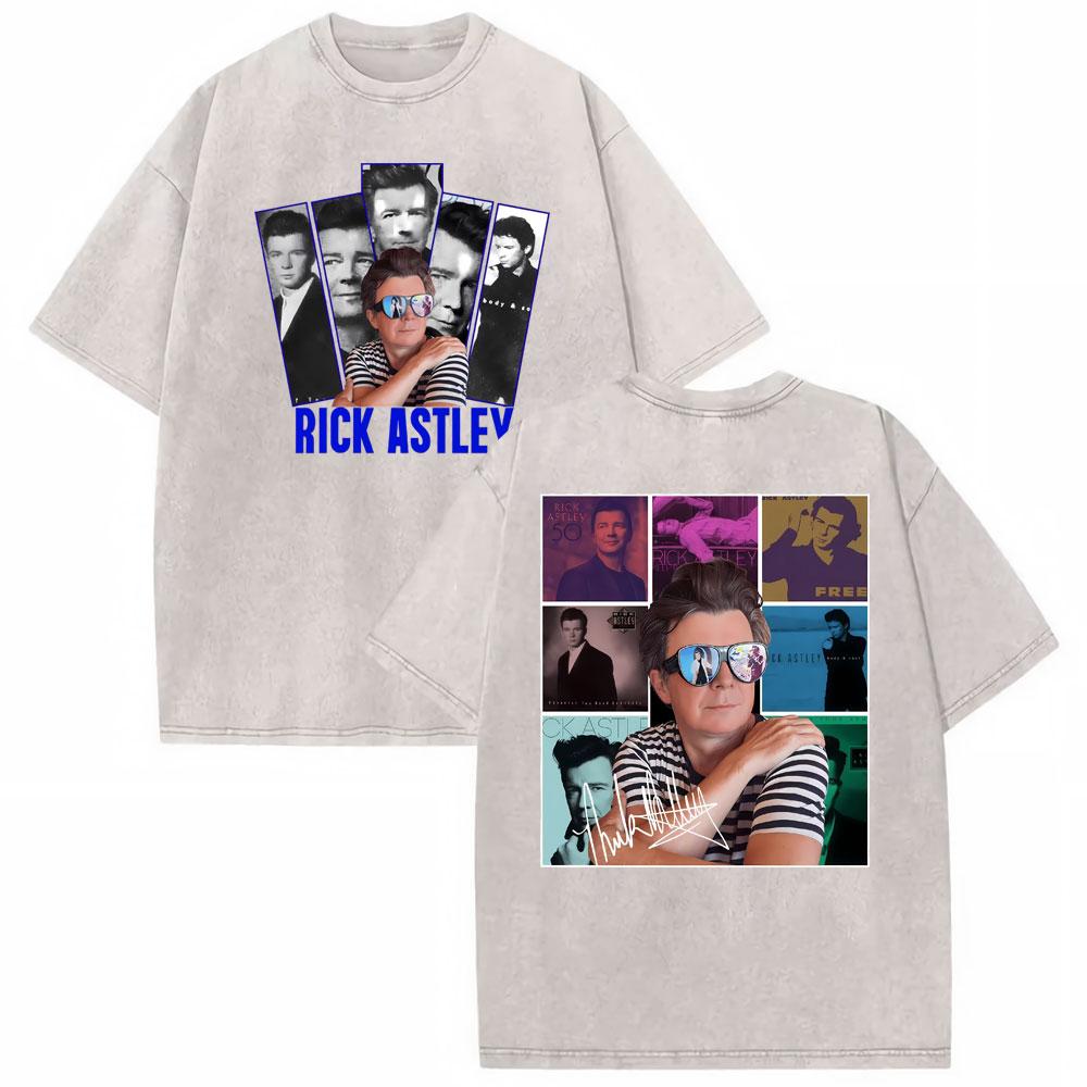 Rick Astley Reflection Tour Print T Shirts Mens Clothing Washed Oversized Tshirts Vintage Short Sleeve T Shirt Streetwear