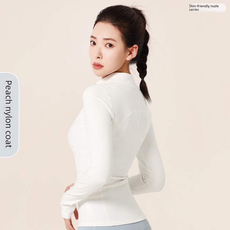 Juyitang Slim Fit Nude Yoga Jacket - Nylon Stand Collar Sportswear for Running & Fitness