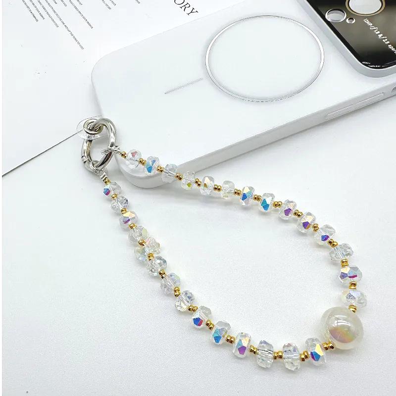 Elegant Telefonrem med Kristallpärlor och Nyckelringshänge