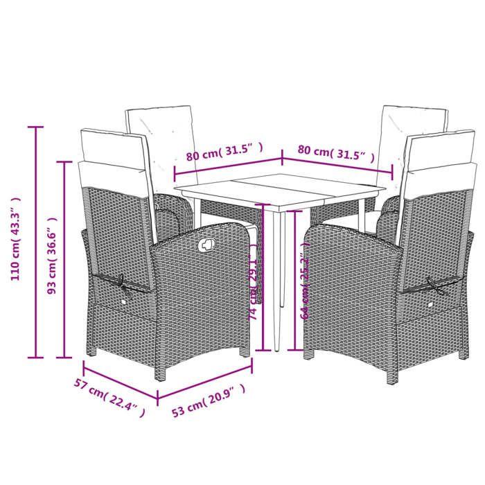 VidaXL Ensemble à Manger de Jardin avec Coussins 5 pcs, Table et Chaises avec Dossier Réglable, Meubles d'Extérieur Patio 3212352