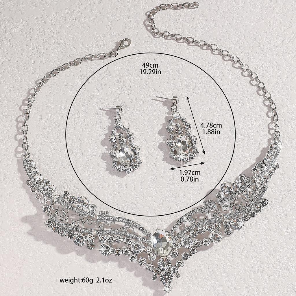 New Chinese style retro alloy necklace earring set with sparkling crystal design, high-end clavicle chain for women