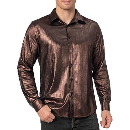 Men Casual Shirt Lapel Long Sleeve Single Breasted Shirt Tops Solid Color Loose Fit Twill Glossy Tops Daily Wear