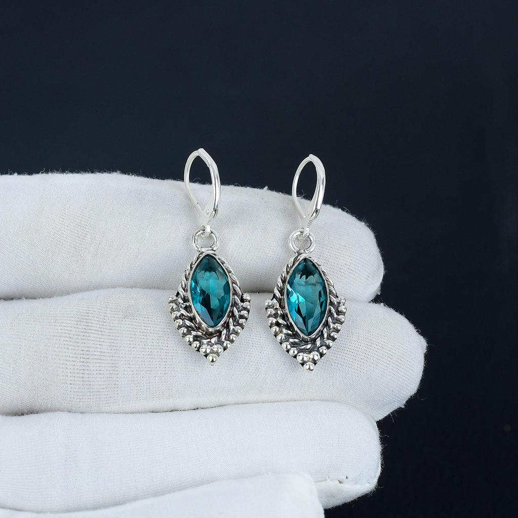 Dainty Indocolite Gemstone Earrings, 925 Sterling Silver Earring, Handmade Boho Silver Jewelry Dangle Earrings, Wadding Gift