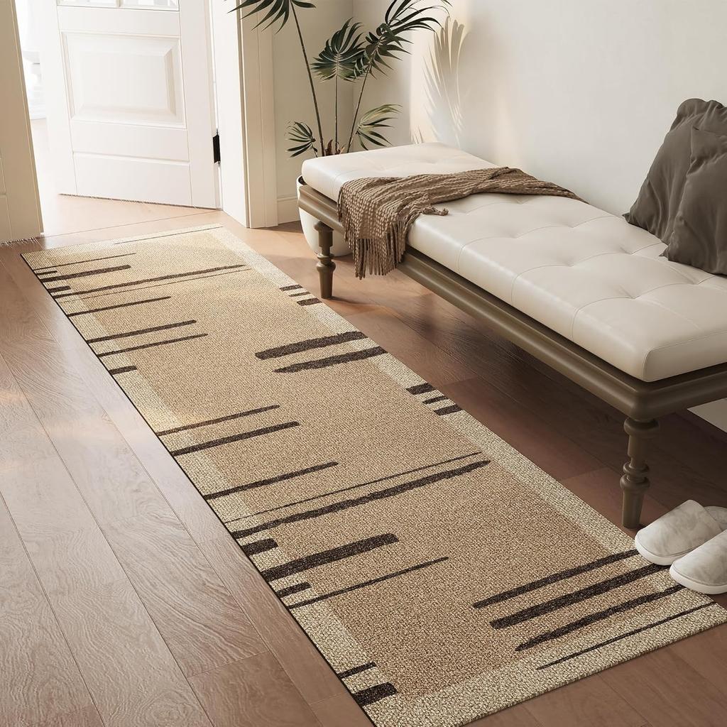 Runner Rug Non-Slip Waterproof Dirt-Resistant Floor Mat Brown Imitation Texture Line Corridor Carpet Long Size Home Decor Mats