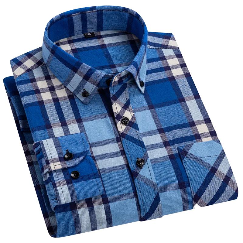 New Autumn Winter Fashion Men Casual Flannel Plaid Long Sleeve Shirts S-8XL Regular Fit Pocket Businessman Dress Shirts Daily