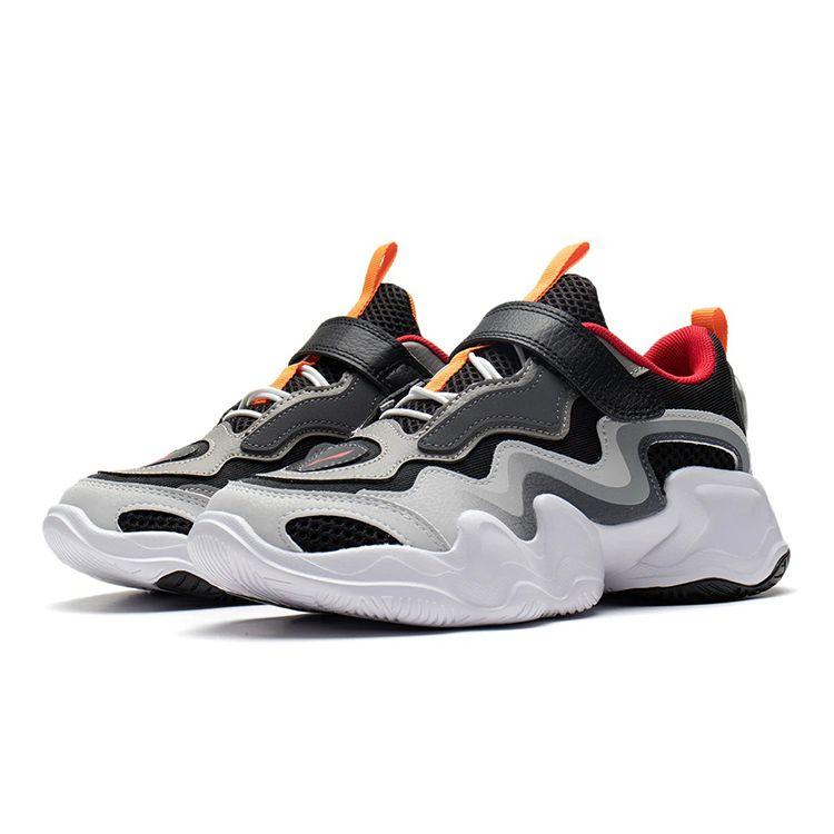 Li Ning Childrens Evo Non-Slip Shock Absorbing Wear-Resistant Breathable Sports Casual Shoes Kids Shoes Black Gray YKCS050-1