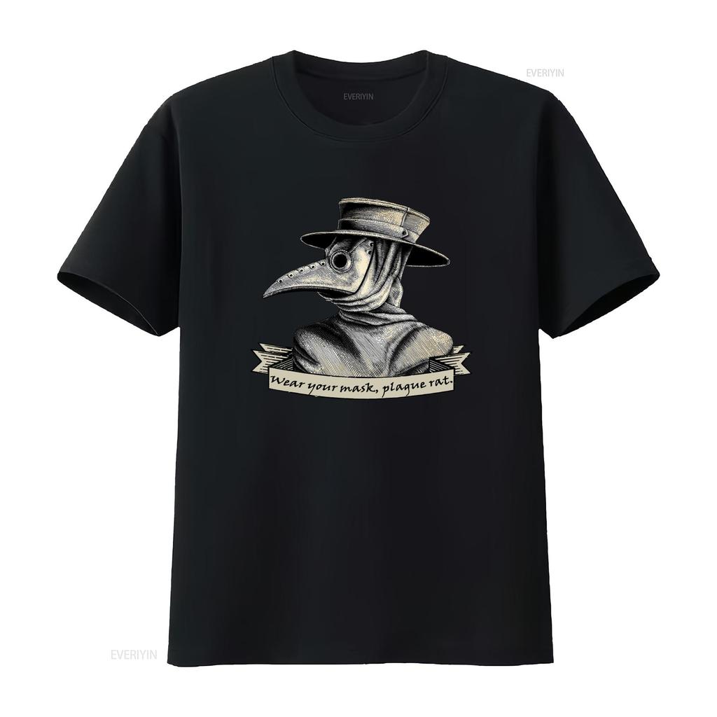 Plague Doctor Wear Your Mask Rat Print T Shirt for Streetwear vintage Washed fashion Comfortable Casual homme Unisex streetwear