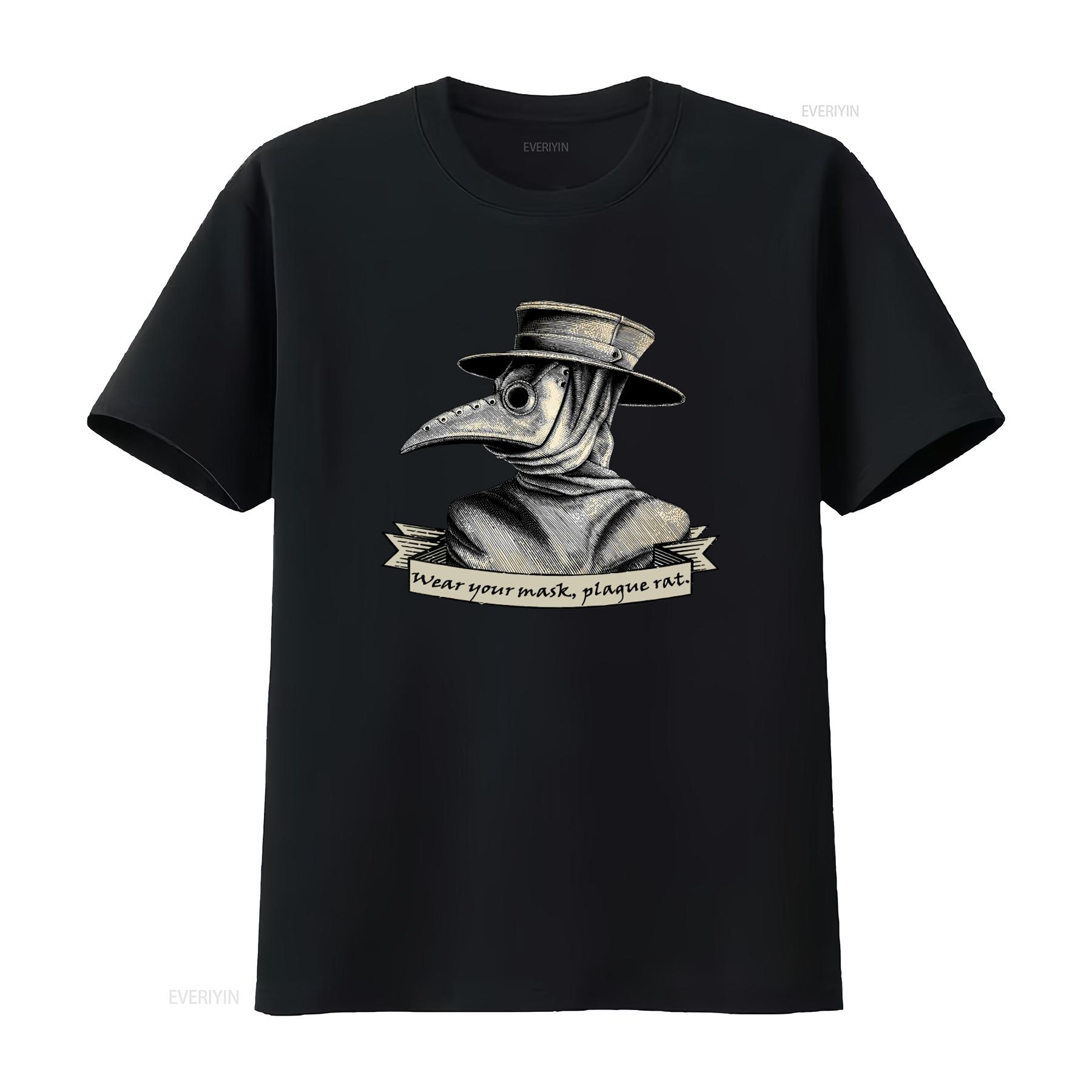 

Plague Doctor Wear Your Mask Rat Print T Shirt for Streetwear vintage Washed fashion Comfortable Casual homme Unisex streetwear 4XL