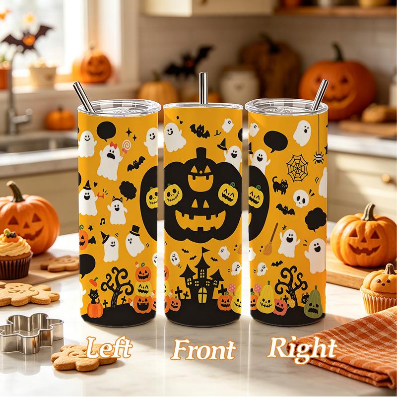 591ml Straight Cup Halloween elements Straw Cup Hot Cold Tumbler Stainless Steel Tumbler Metal Coffee Mug Gift Cup