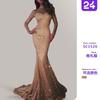 Winter New Women's Clothing Wish Long Dress Long Sleeve Tube Top Sprinkling Gold Perspective Slim Dress Fishtail Dress