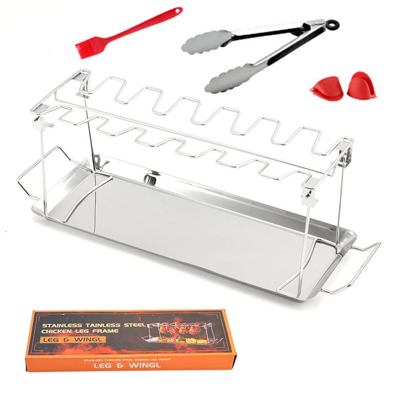 14-Section Stainless Steel Foldable Chicken Leg Roaster for Outdoor BBQ Grill