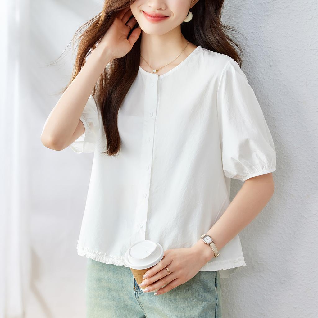 Pure Cotton Short-sleeved Shirt for Women In Summer New Korean Style Simple Temperament Small Versatile Shirt for Women
