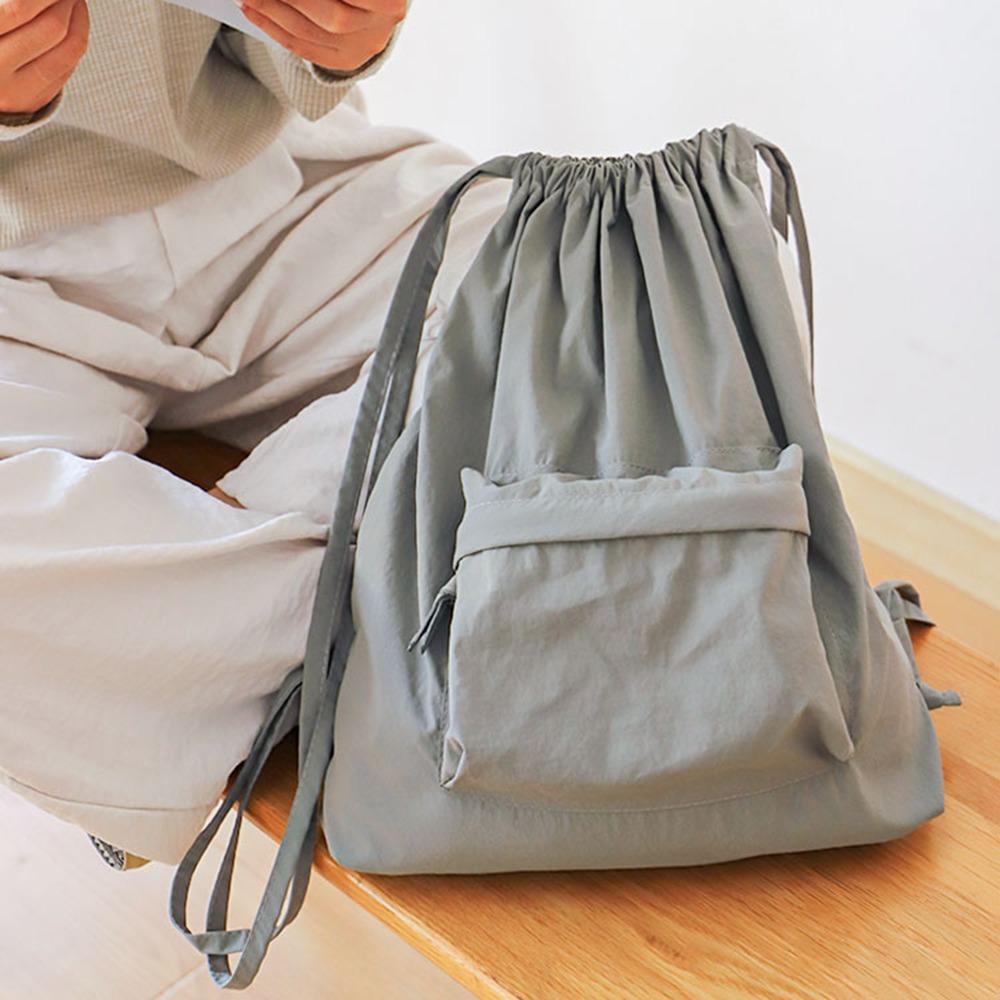 

Portable Nylon Drawstring Backpack Large Capacity Solid Color Shoulders Backpack Casual Small Gym Bag серый