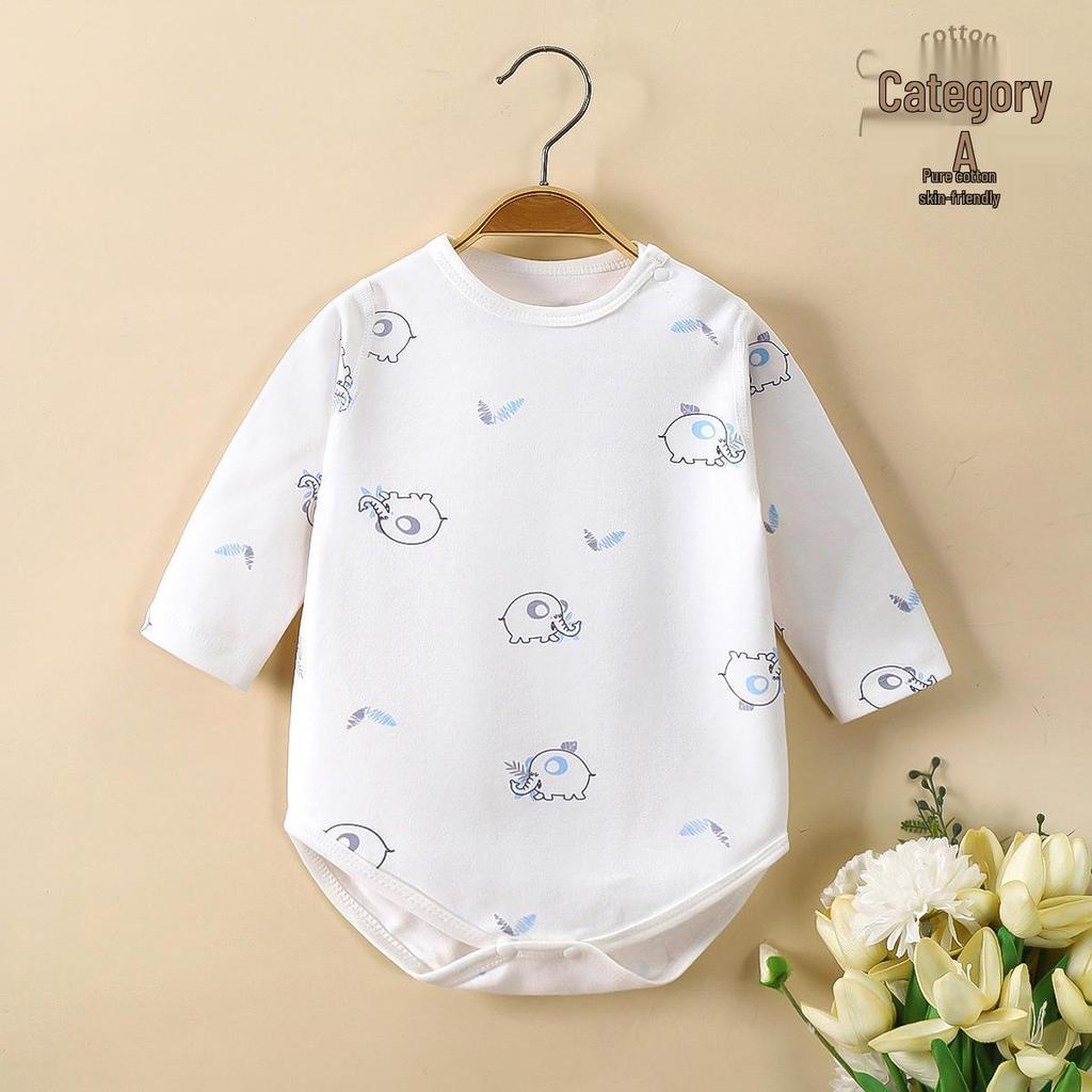 Spring & Autumn Baby Romper, Pure Cotton, Long Sleeve Wrap-over Onesie