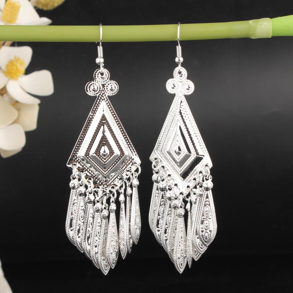 Turquoise Earrings Bohemian Drop Ear Earrings with Tassels, Geometric Alloy, Retro Style, Boastful Ear Accessories