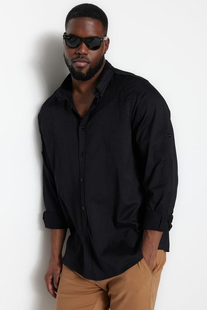 Men's Style Plus Size Large Size Black Regular Fit Comfortable Easy-Iron Shirt with Epaulettes