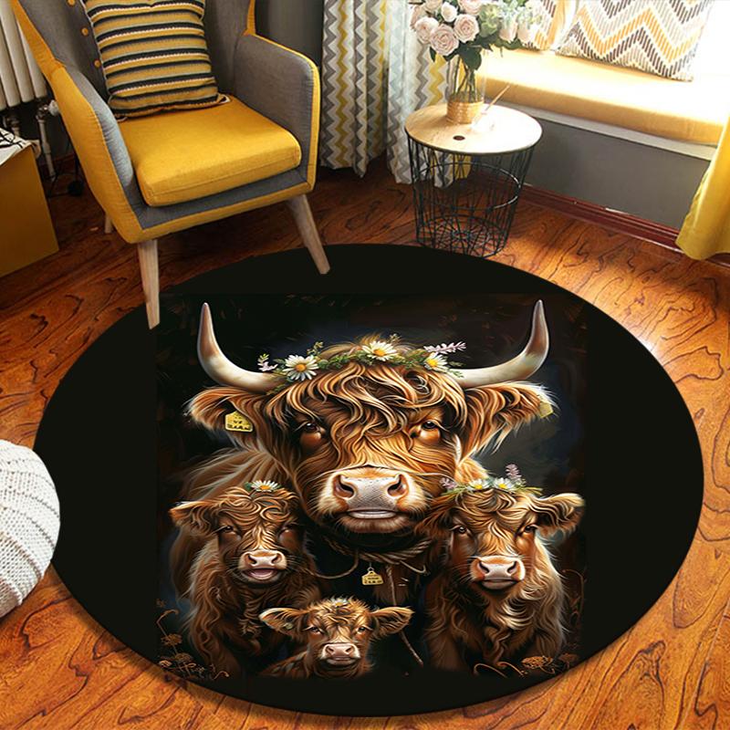 Bull Wolf Round Area Rug,Carpet Rug for Living Room Bedroom Sofa Playroom Decor,Non-slip Floor Mat