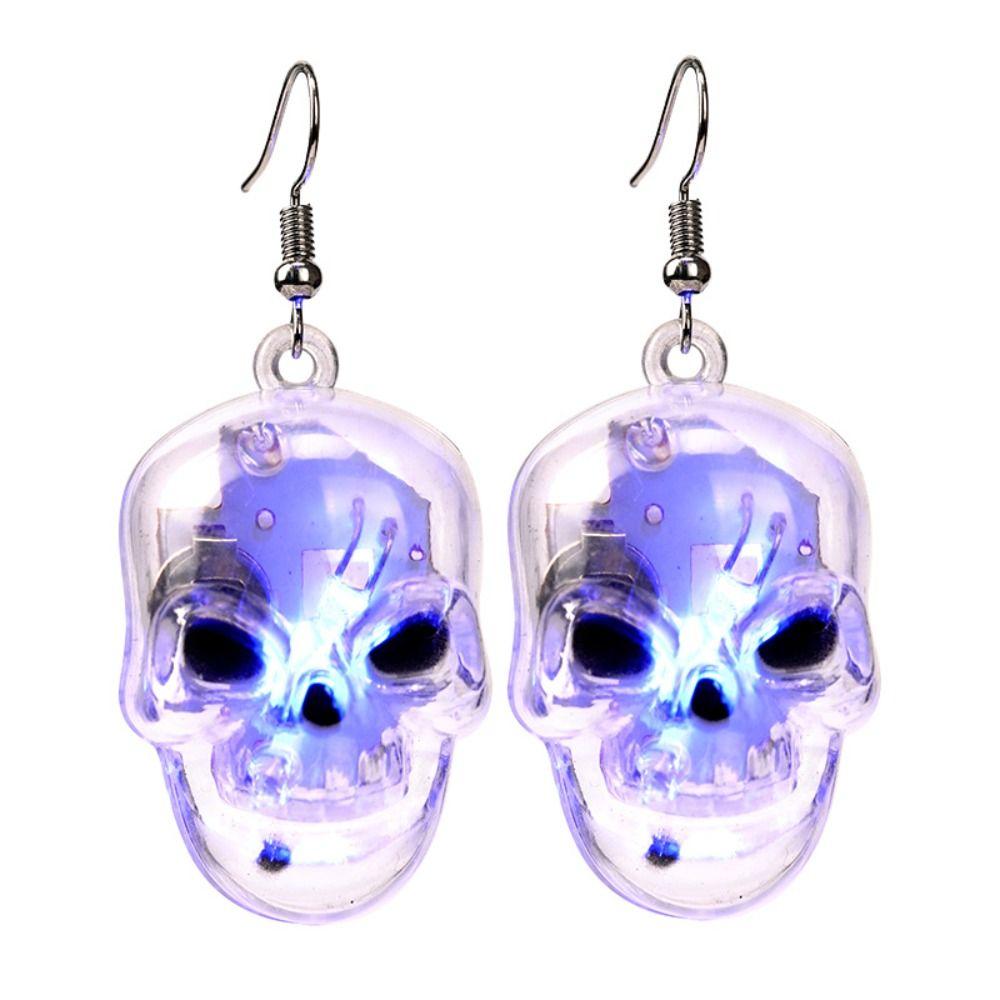Luminous Halloween Pendant Pumpkin Dangle Ear Clips LED Skull Earrings Electric Black Cat Glowing Dangle Earrings