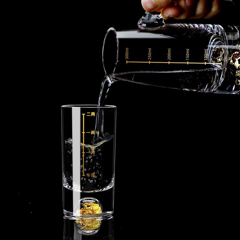 50ml/100ml Luxury Gold Edge Wine Glass Gold Foil Liquor Goblet Spirit Cup with Scale Whiskey Cocktail Drinking Glasses Drinkware