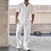Men's Solid Color Button-Down Shirt & Long Pants Set - Short Sleeve, Outdoor/Daily Wear