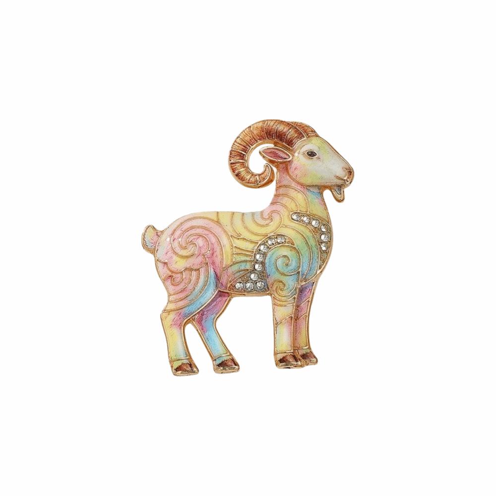 Beautiful Goat Enamel Brooch -inlaid Rhinestone Brooch Trendy Animal Pin  Wedding