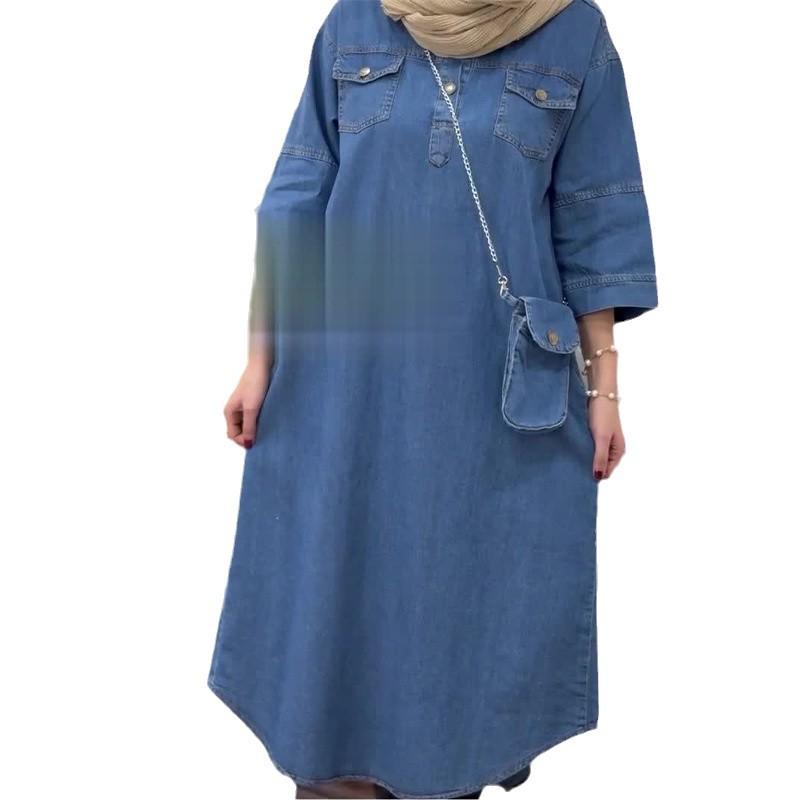 2024 Autumn Casual Solid Color Loose Denim Dress for Women