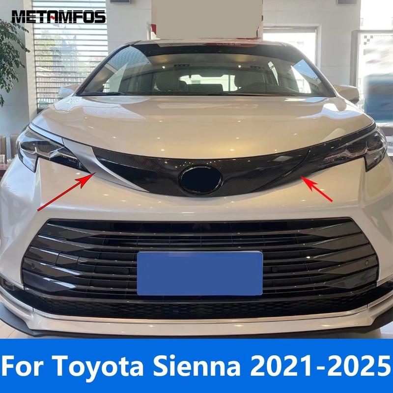For Toyota Sienna -2024 2025 Carbon Fiber Front Upper Grille Racing Grill Strip Cover Molding Trim Accessories Car Styling