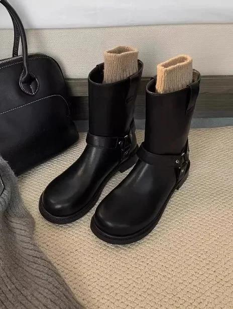 

Women s Boots Retro Metal Buckle Western Denim Short Boots Women s Autumn New Fashion Round Toe Motorcycle Short Boots 35