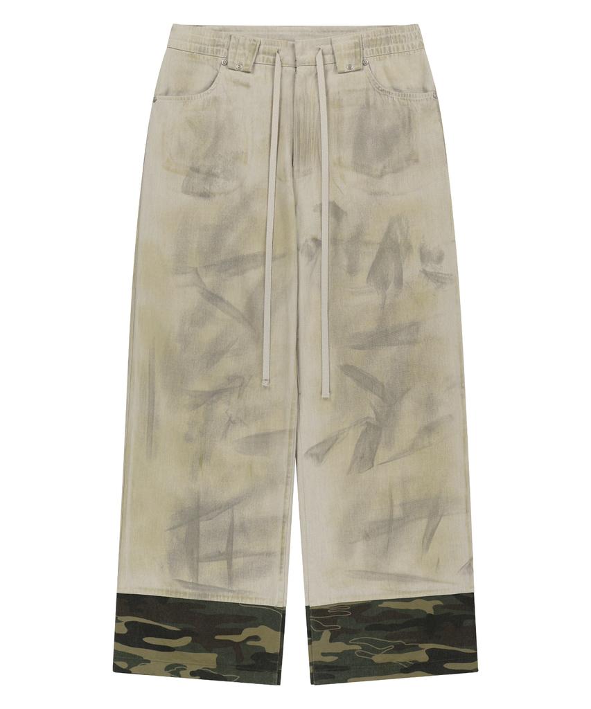 Podeowedeo Camo Color Block Wide Pants (Dirty Beige)
