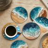 4/6 Stuks Blauwe Oceaan Ronde Houten Onderzetters & Placemats Set Huis Cafe Feest Tafel Decor Duurzame Drankonderzetters Voor Stijlvol Dineren