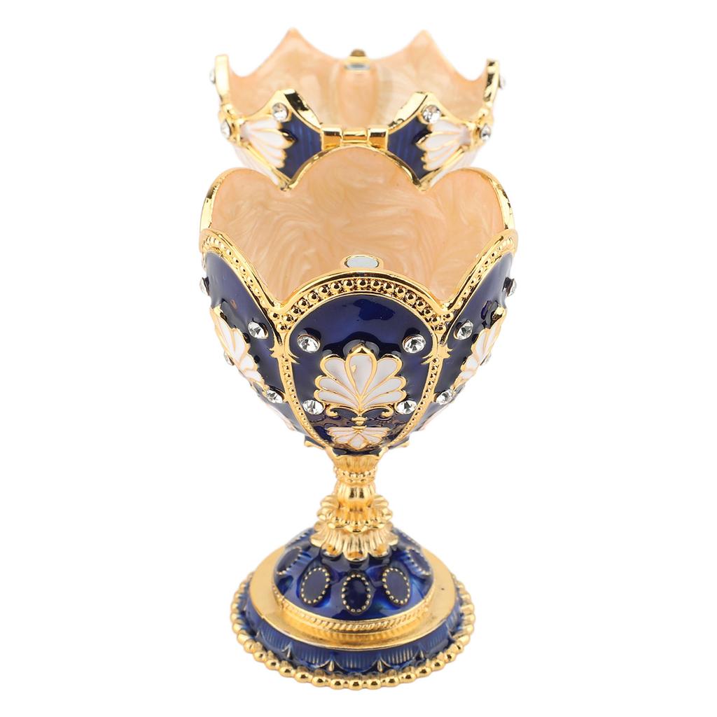 Easter Egg Shaped Trinket Box Hand Painted Decorative Rhinestones Alloy Hinged Enameled Jewelry Box for Rings Necklaces