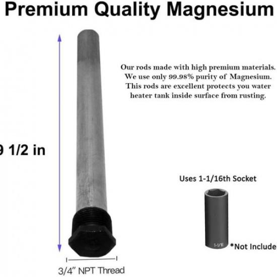(2-pack) Water Heater Anode Rod - Magnesium Anode Rod 3/4'' NTP Thread - Tank