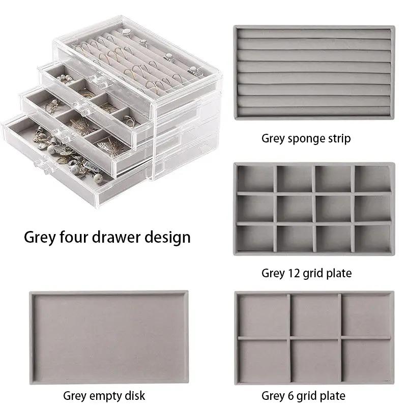 Transparent Acrylic Jewelry Box Organizer Velvet Drawer Jewelry Boxes Storage Ring Necklace Bracelet Earrings Display Stand Gift