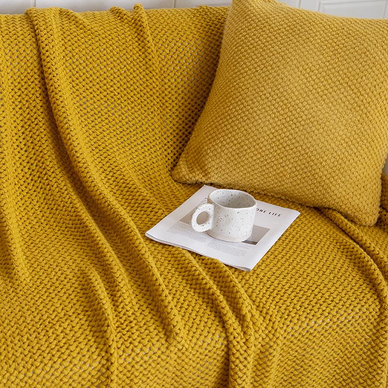 Hollow Grid Knit Blanket – Spring & Summer Wool Cover for Sofa, Office, or Bed.