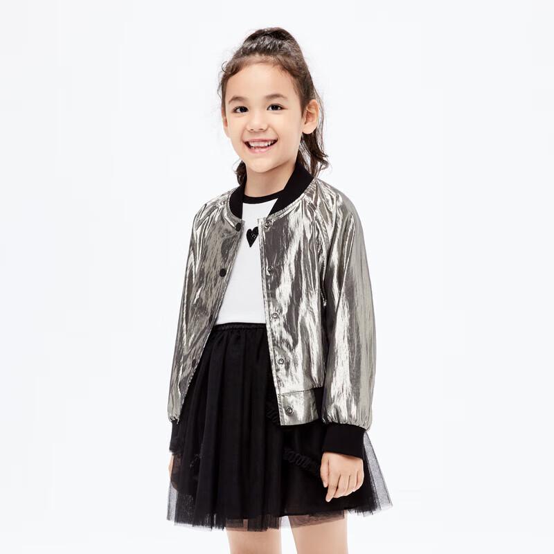 little MO&Co. Girls  Metallic Baseball Jacket 120