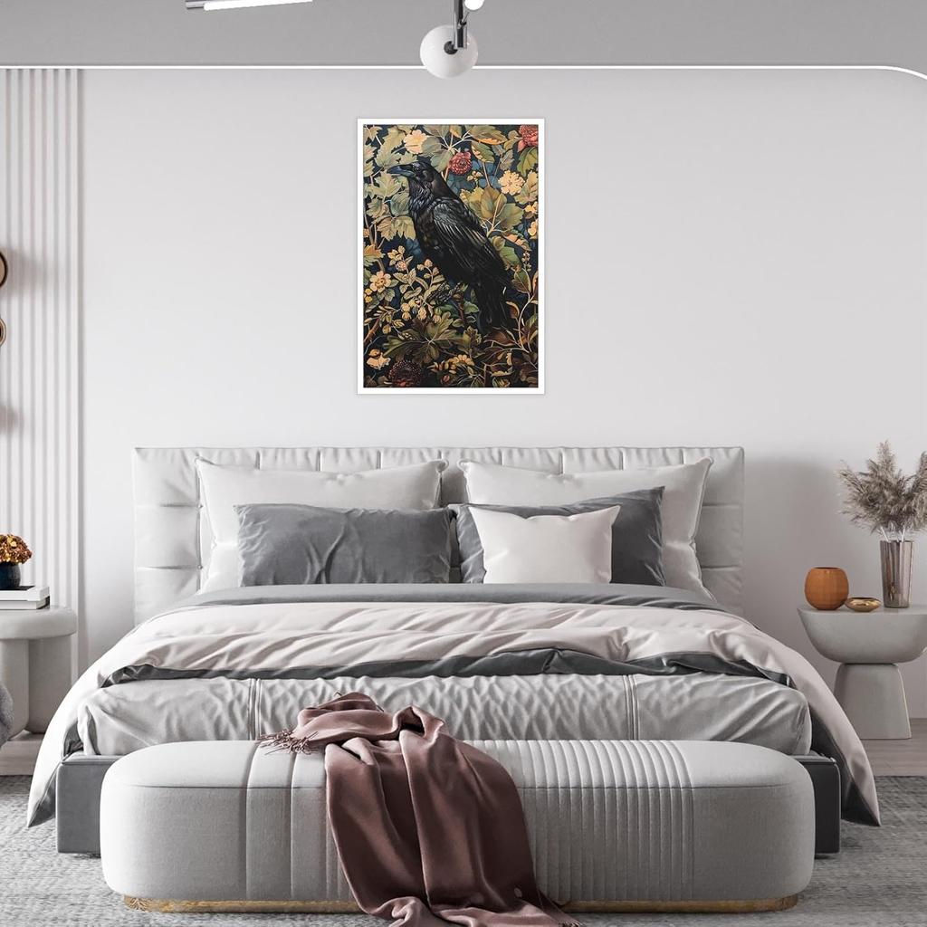 Generic Vintage Black Crow William Morris Wall Art Canvas Print Gothic Cottagecore Dark Academia Decor Office Bedroom Living Room 8x12inch Unframed
