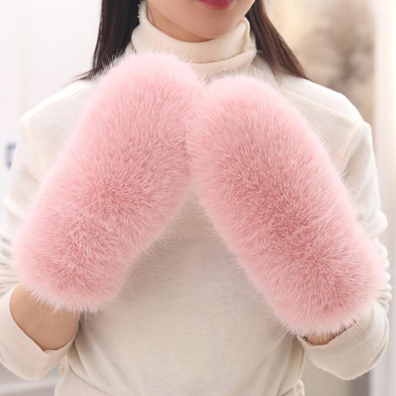 1 пара варежек Удобная одежда для холодной погоды Тепло Однотонный Универсальный Плюшевый материал Милый Многоцветный розовый