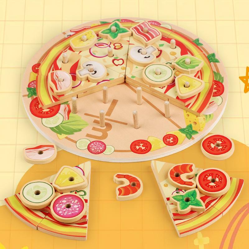 Kids  Pretend Kitchen Playset: Wooden Toy Vegetables, Mushrooms, and Pizza Cutting Fun for Boys and Girls