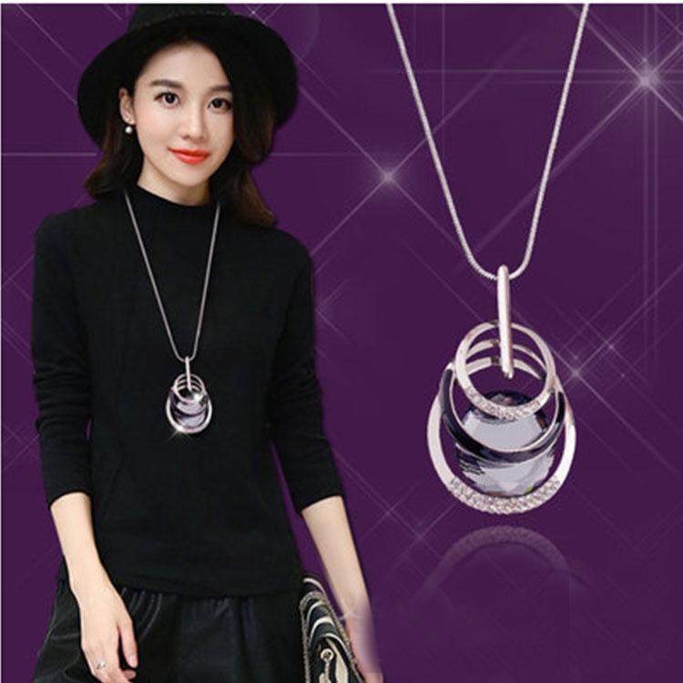 Rhombus Crystal Pendant Diamond Sweater Chain for Women - Korean Style Long Necklace, Autumn/Winter Light Luxury