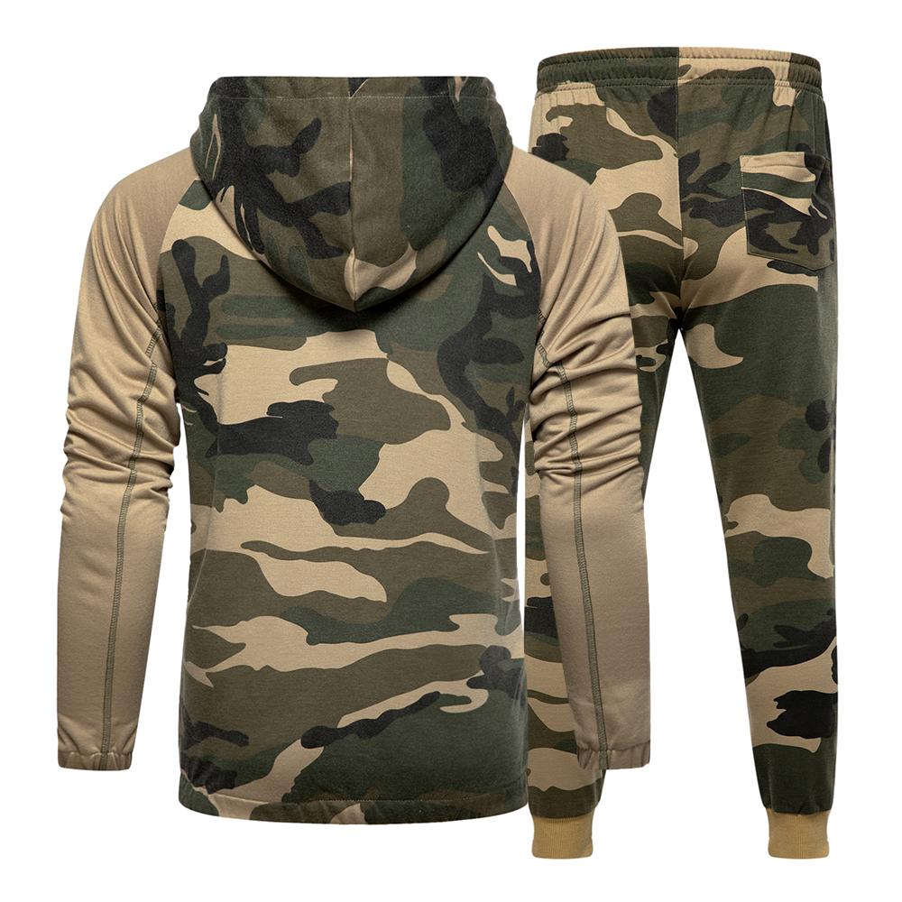 Camo Herren Trainingsanzug Kapuzenoberbekleidung Hoodie Set 2 Teile Herbst Sportlich Männlich Fitness Camouflage Sweatshirts Jacke + Hose Sets