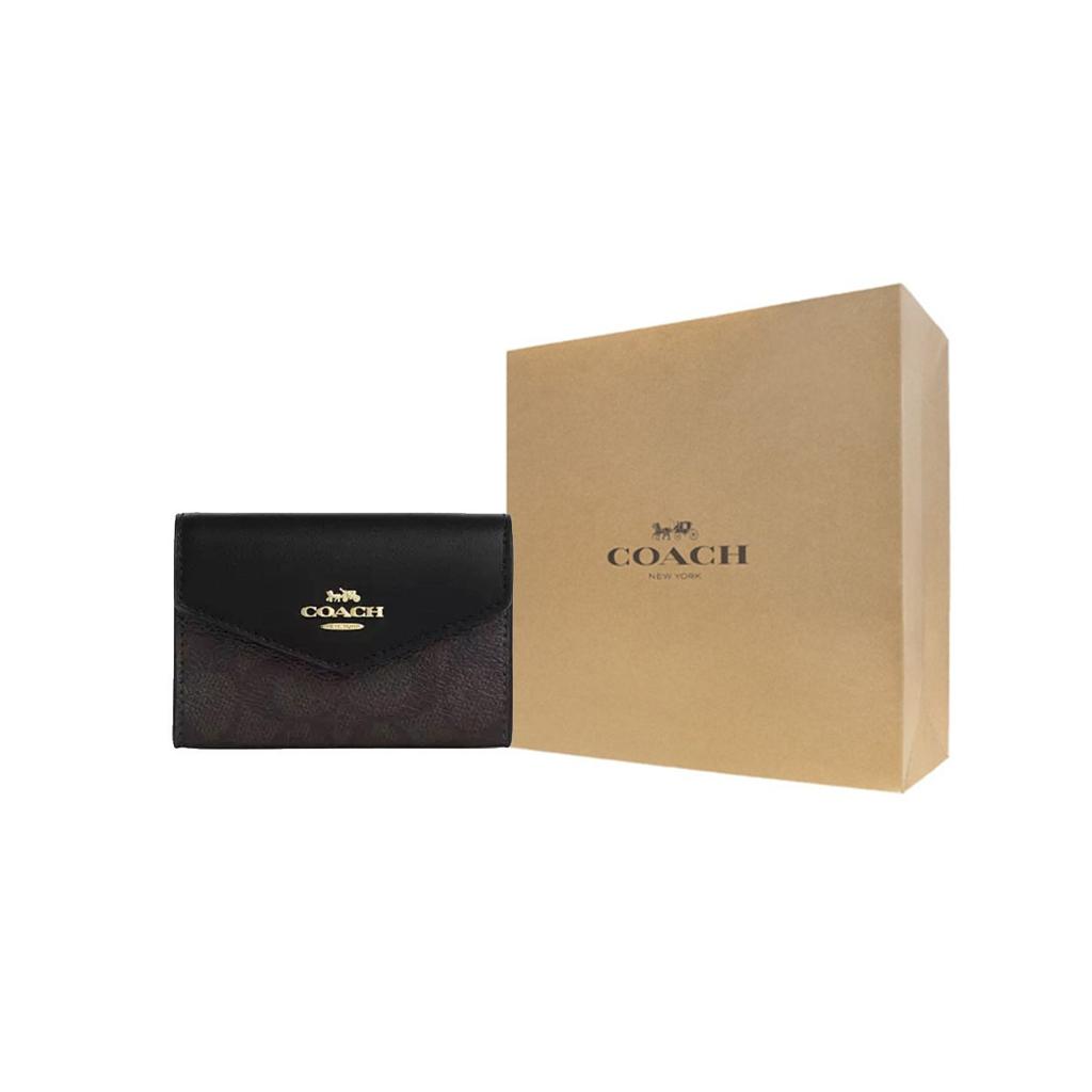 Coach Flap Card Case 10 Classic Horse And Carriage Logo Coated Canvas Wallet Card Holder Women Wallet Black CZ272-IMXAQ