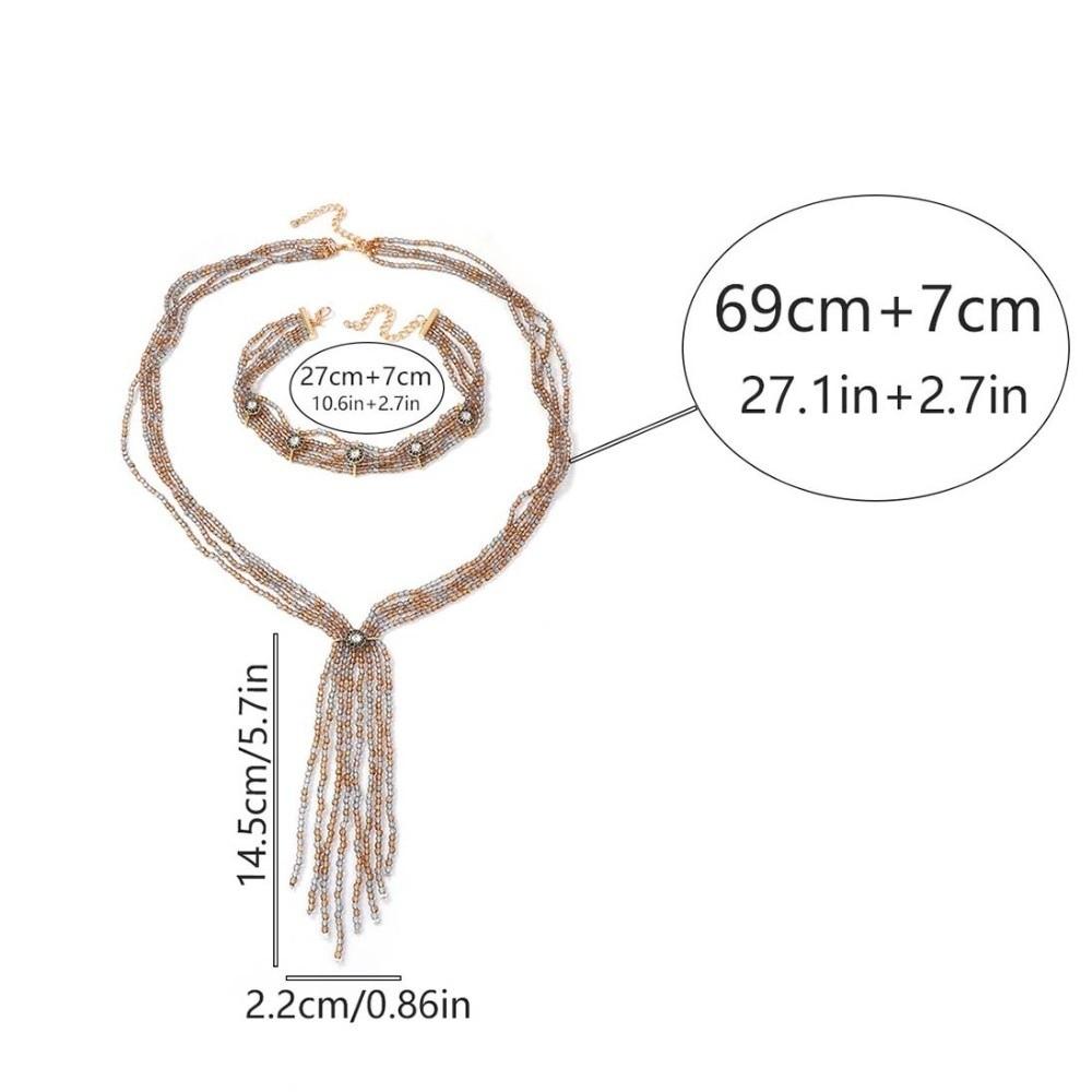 2 PCS Exaggerated Stacked Beads Necklace 2 Layers Women Collarbone Chain  Banquet