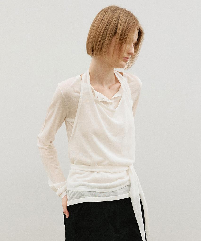 ARTID Linen Halterneck Layered Knit Set_White