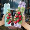 1PC Red Berry Fruit Branch Plant Print 750ml Color Plastic Sports Water Bottle Leakproof Flip Straw Lid Suitable for Sports Office Home Use