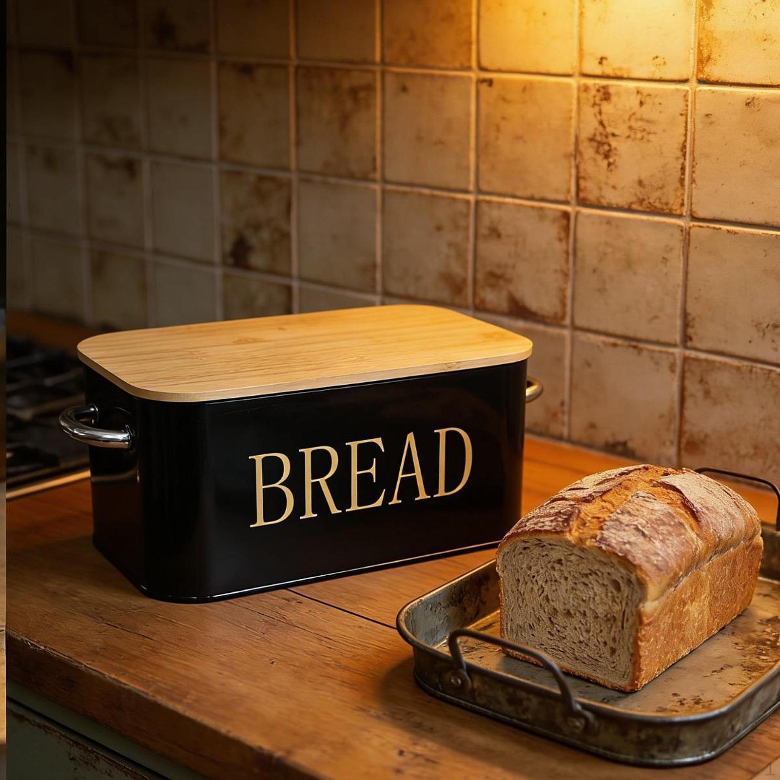 

Metal Bread Box Keeper Storage Container Retro for Countertop with Bamboo Cutting Board Lid