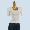 French style Retro Square Collar Puff sleeve Knit Short sleeve Women 2025 Summer Slim fit Slimming Versatile Top