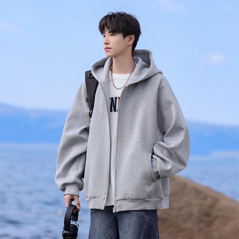 VUUG Men's American Style Solid Color Hooded Cardigan Sweatshirt